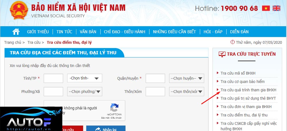 Truy cập website của bảo hiểm xã hội Việt Nam để tiến hành tra cứu